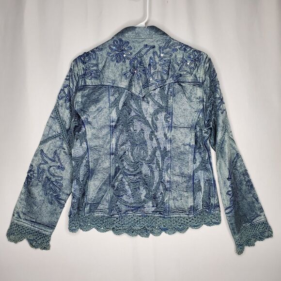 Flashback Couture Shiny Jean Jacket Small Embroidered Sequin Country Western - Picture 2 of 13
